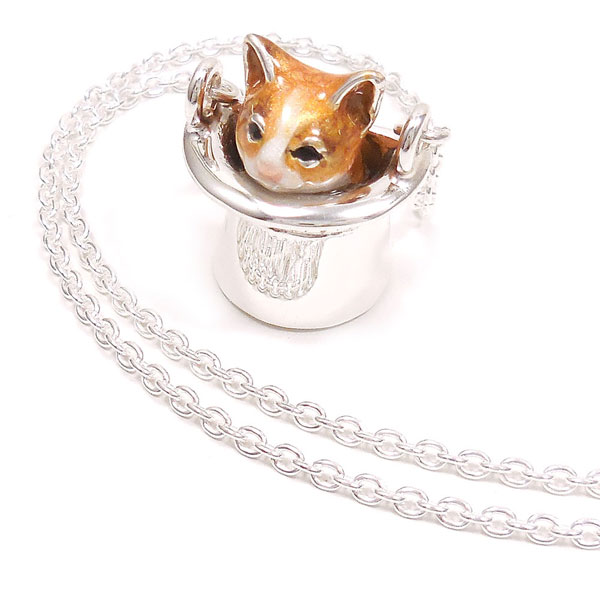 サツルノ:シルバーペンダントネックレス 帽子猫 茶はち SN13-FL50-60-BR ¥18,000(税抜) シルバー925